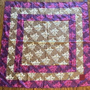 ASPREY of London 100% Silk Scarf Hand Rolled Handsewn Seams in Purple & Mocha